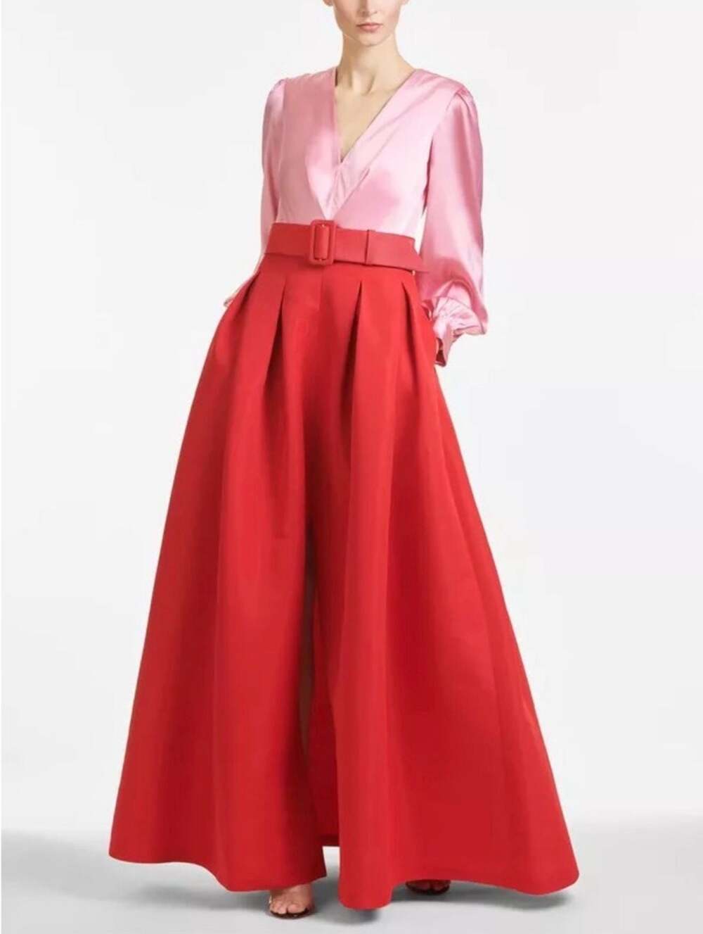 Sachin & Babi Rose Pink Cherry Red Zoe Long Sleeve Mikado Gown Size 8 READ